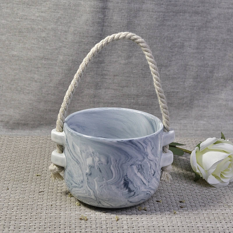 10oz 20oz Sunny chinese scented empty ceramic candle vessel with hemp rope