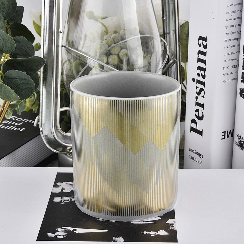 Matte Grey Ceramic Candle Jar With Custom Gold Printing