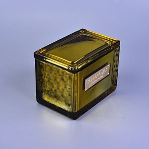 Sunny gold square Glass Candle holder with lid home decoration