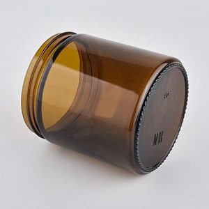 Supplier tealight amber glass candle holders with black plastic lid