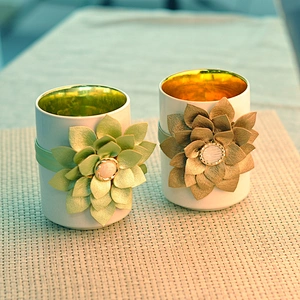 Flower custom electroplated ceramic candle holder home decoration