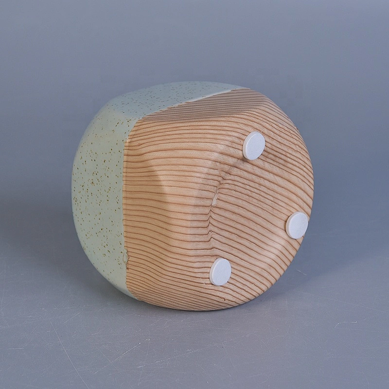 Home decoration Chinese square colored wood ceramic candle holder 4oz 6oz 8oz