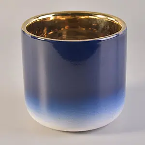 Christmas Gradient Blue Candle Ceramic Vessels With Gold Plating