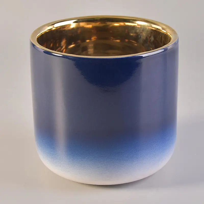 Christmas Gradient Blue Candle Ceramic Vessels With Gold Plating