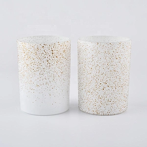 White Glass Candle Jars 350ml With Gold Decoration