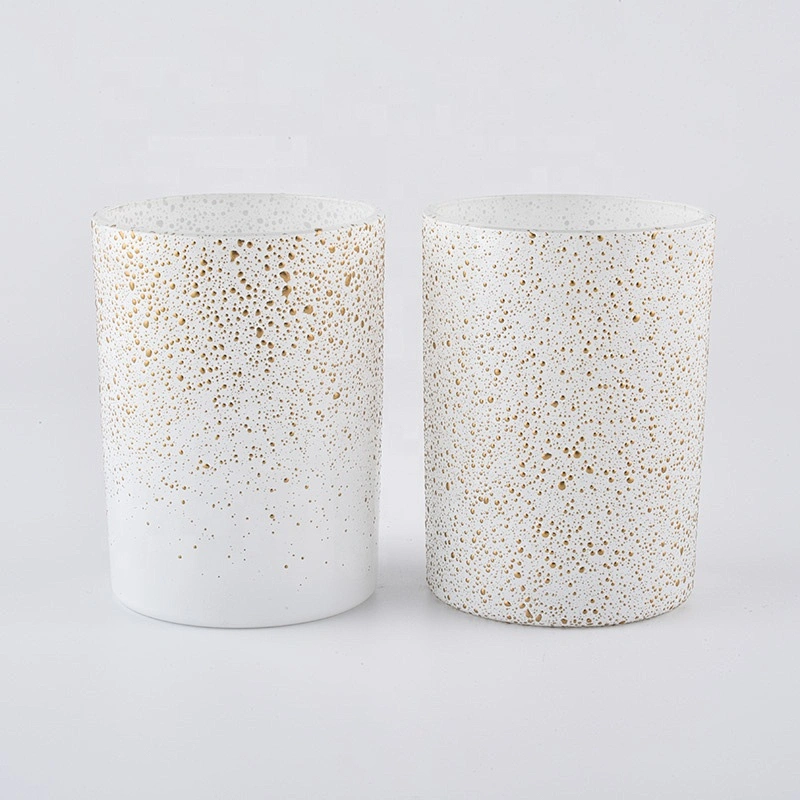 White Glass Candle Jars 350ml With Gold Decoration