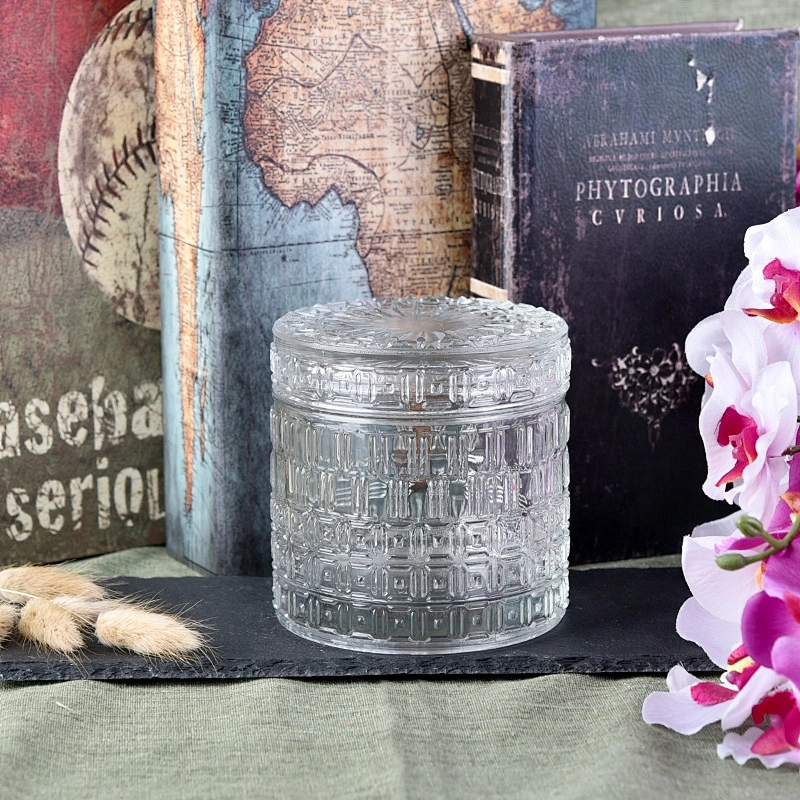 Custom emboss empty glass candle jars with lid