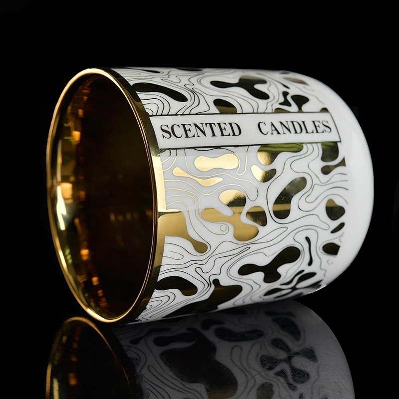 10oz 20oz Home decorating plated table gold candle ceramic holders