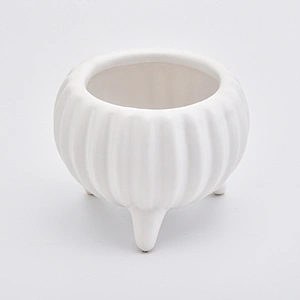 8oz Glaze White Pumpkin Shape Ceramic Jar Ceramic Candle Vessel with Stand