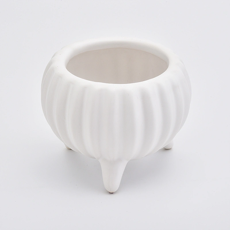 8oz Glaze White Pumpkin Shape Ceramic Jar Ceramic Candle Vessel with Stand