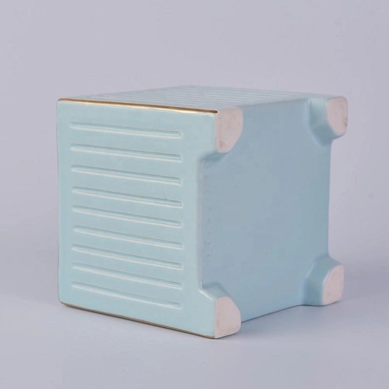 Christmas custom empty blue ceramic candle container