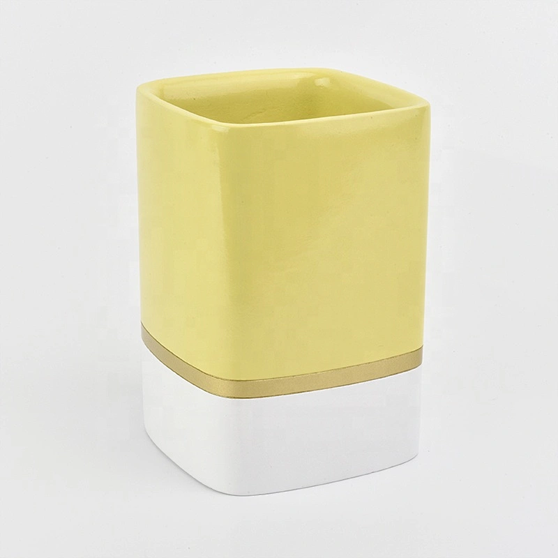 6oz 8oz 10oz Sunny gold square decorative candle ceramic jars