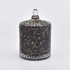 Elegant Black round glass candle holder with lid home decor