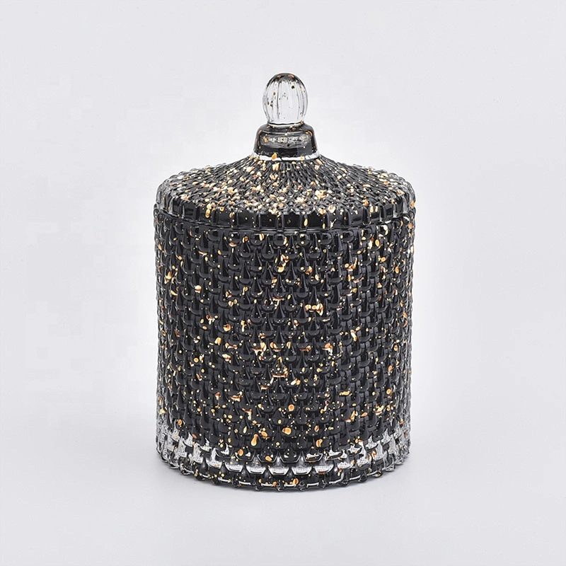 Elegant Black round glass candle holder with lid home decor