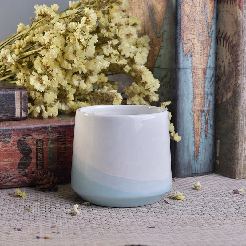 Sunny Wholesales blue empty candle ceramic jars with wood lid