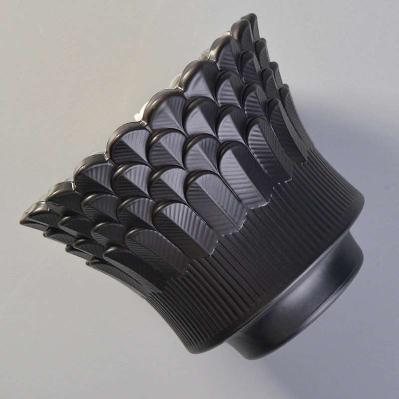 Luxury black decorative feather tealight glass candle holder 8oz 10oz 12oz