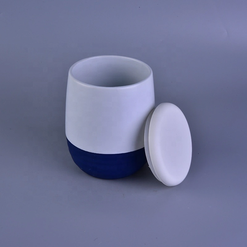Round color frosted ceramic candle holders with lids
