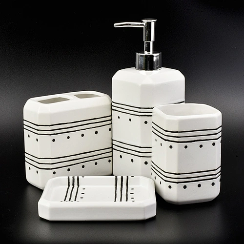 glazing ceramic bath accessories sets simple pattern ceramic bottle soap dish tumbler