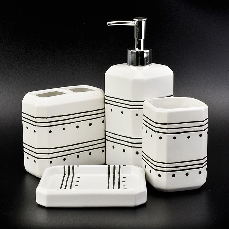 glazing ceramic bath accessories sets simple pattern ceramic bottle soap dish tumbler