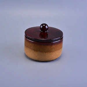 Wholesales chinese brown round ceramic candle container with lid