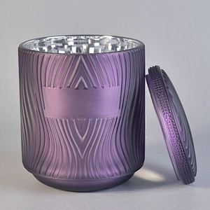 Home decoration wholesales empty purple Glass Candle jars and lid