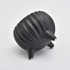 8oz Glaze Black Ceramic Jar Ceramic Candle Vessel with Stand
