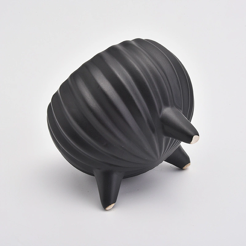 8oz Glaze Black Ceramic Jar Ceramic Candle Vessel with Stand