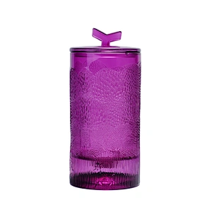 10oz 20oz Wholesales crystal purple emboss glass candle holder with lid