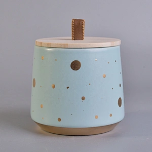 Wholesales large empty ceramic candle holder container with wood lid