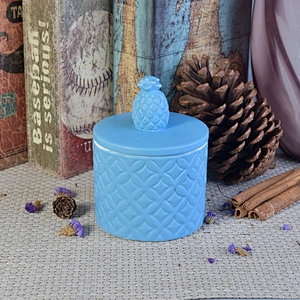 Wholesales blue soy wax ceramic candle jar with lids