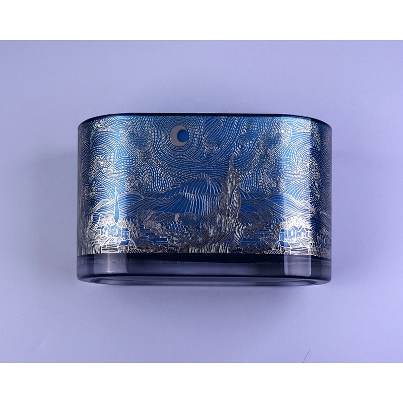Chinese Custom blue glass candle containers 12oz 14oz