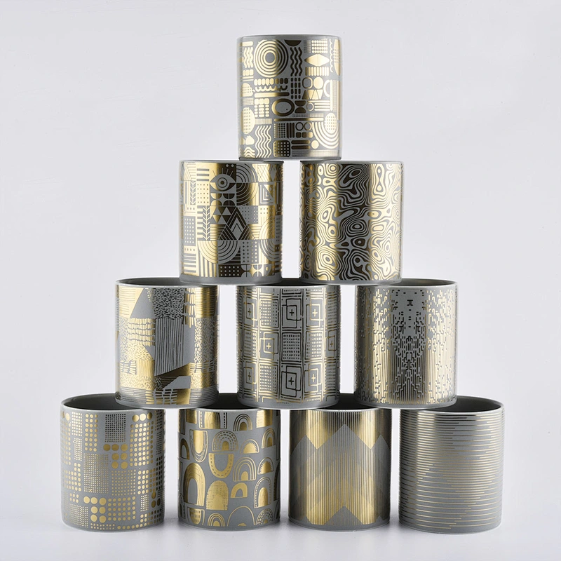 Matte Grey Ceramic Candle Jar With Custom Gold Printing