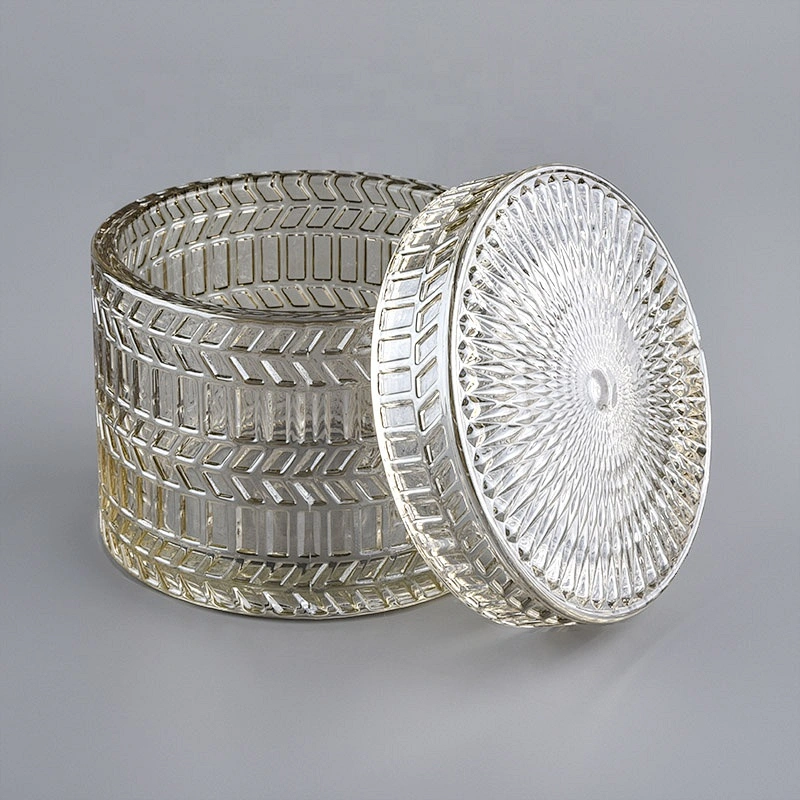 Luxury home decor glass candle jar with glass lid