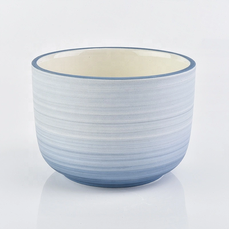 Wholesales custom empty blue frosted ceramic candle holders