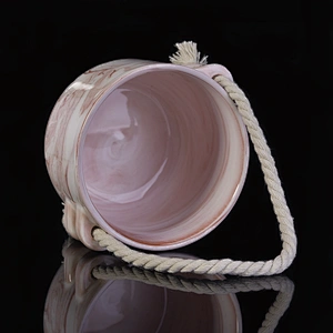 10oz Sunny pink decorative custom empty ceramic candle jar with hemp rope