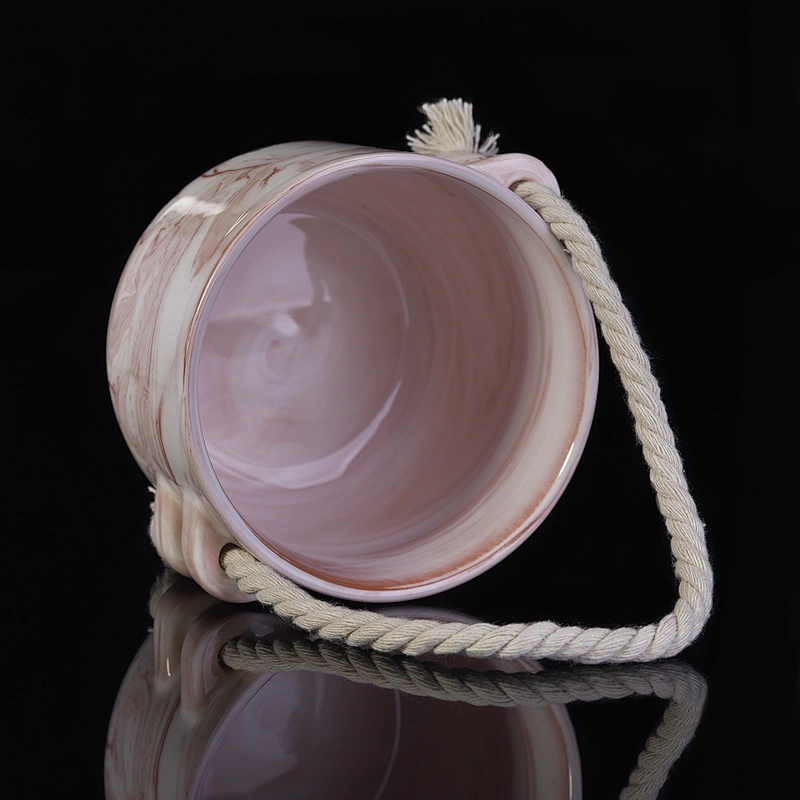 10oz Sunny pink decorative custom empty ceramic candle jar with hemp rope