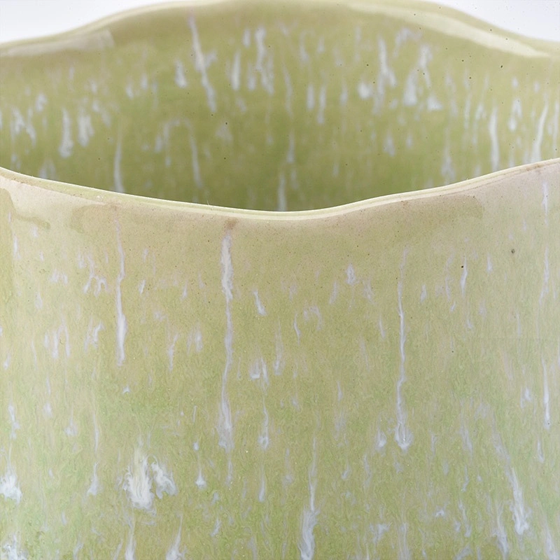 Custom geo green ceramic candle jar home decor