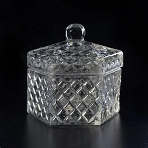 Customized luxury Hexagon tealight empty candle glass holder with lids