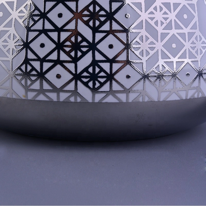 Sunny custom printing silver scented ceramic candle vessel with lid
