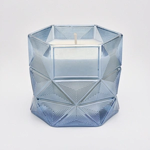 8oz 10oz 20oz Sunny Hexagon custom blue glass candle holders