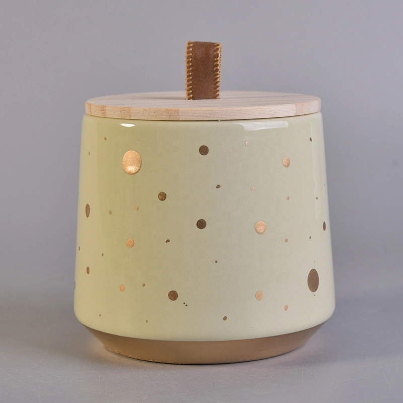 Wholesales green luxury candle ceramic holder container with wooden lid