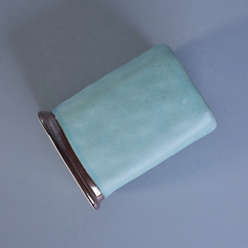 8oz 10oz 20oz Sunny square blue candle ceramic holders supplier