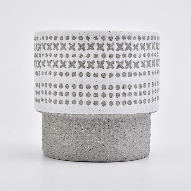 18oz Glaze Gray Pattern Ceramic Candle Holders Candle Jars for Home Decor