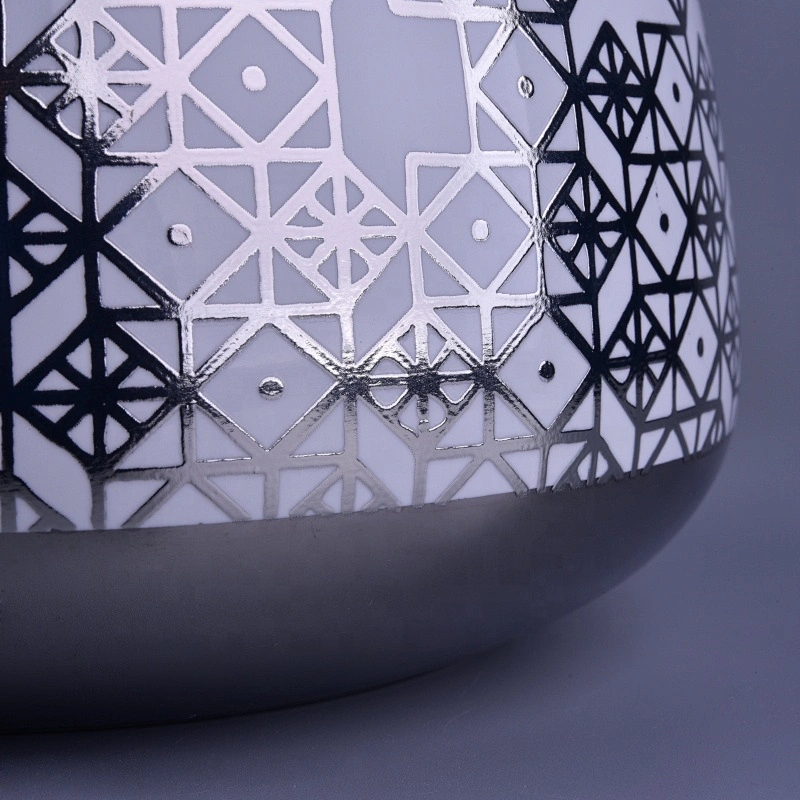 Sunny custom printing silver scented ceramic candle vessel with lid