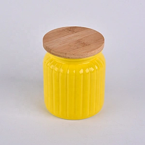 6oz 8oz 10oz Sunny gold decorative ceramic candle jars with wood lid