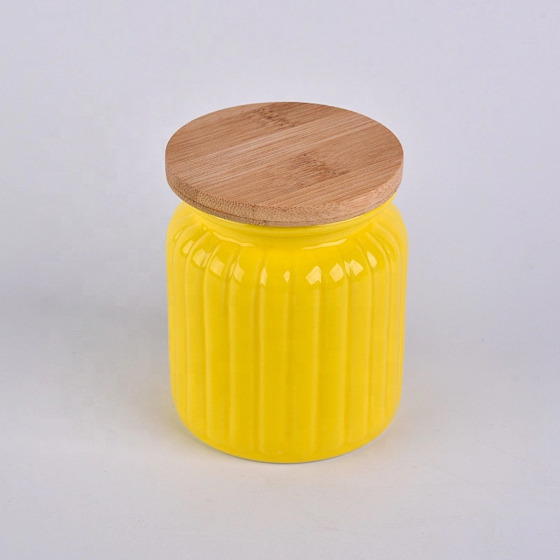 6oz 8oz 10oz Sunny gold decorative ceramic candle jars with wood lid