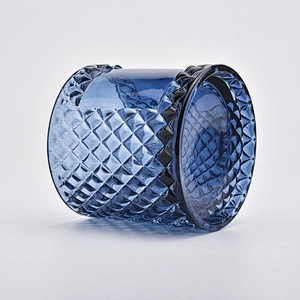luxury embossed glass candle jar with lid