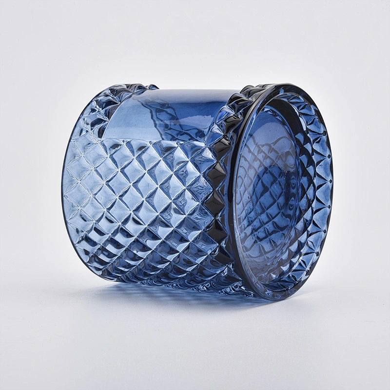 luxury embossed glass candle jar with lid