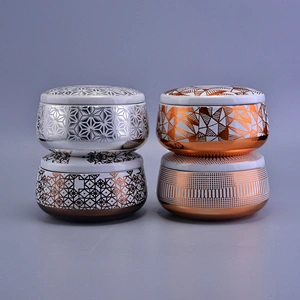 Sunny glassware customized scented silver ceramic candle jar with lid 10oz