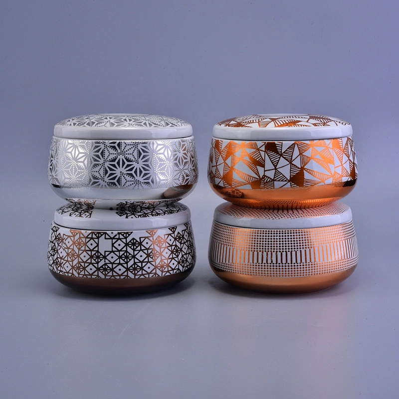 Sunny glassware customized scented silver ceramic candle jar with lid 10oz